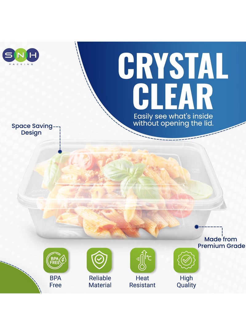 SNH Packing [Pack of 24] Clear Rectangular 650ml Microwave-Safe Food Containers with Lids Transparent Plastic Meal Prep and Food Storage Boxes Reusable Lunch and Takeaway Containers - Image 4